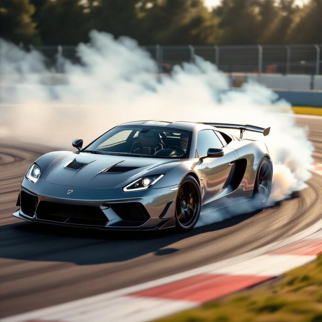 Luxury Sports Car Drifting on Racetrack in Vivid Detail