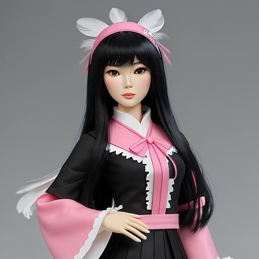 Vietnamese woman with with long black hair with bangs doll  ...