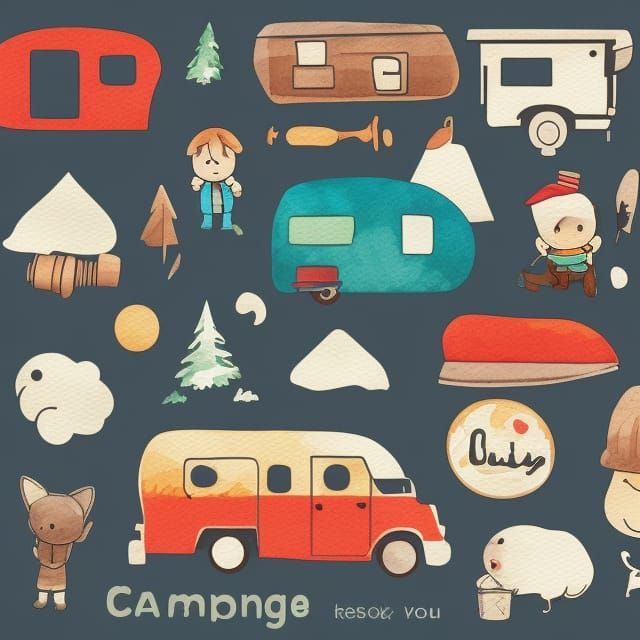 Cute Camper Boy Illustration with Camping Stickers