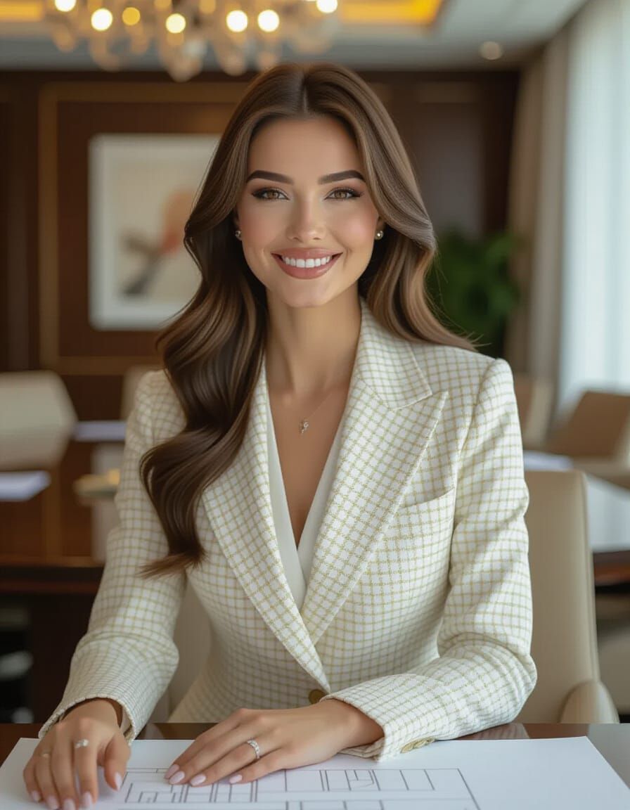 Gorgeous Russian Woman in Houndstooth Suit