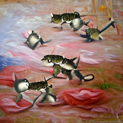 Catfish Army Victory Over Mime Army: Oil Painting