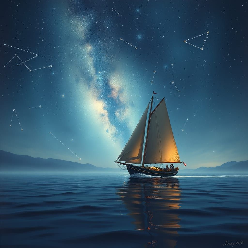 Constellation Sailboat in Romantic Style