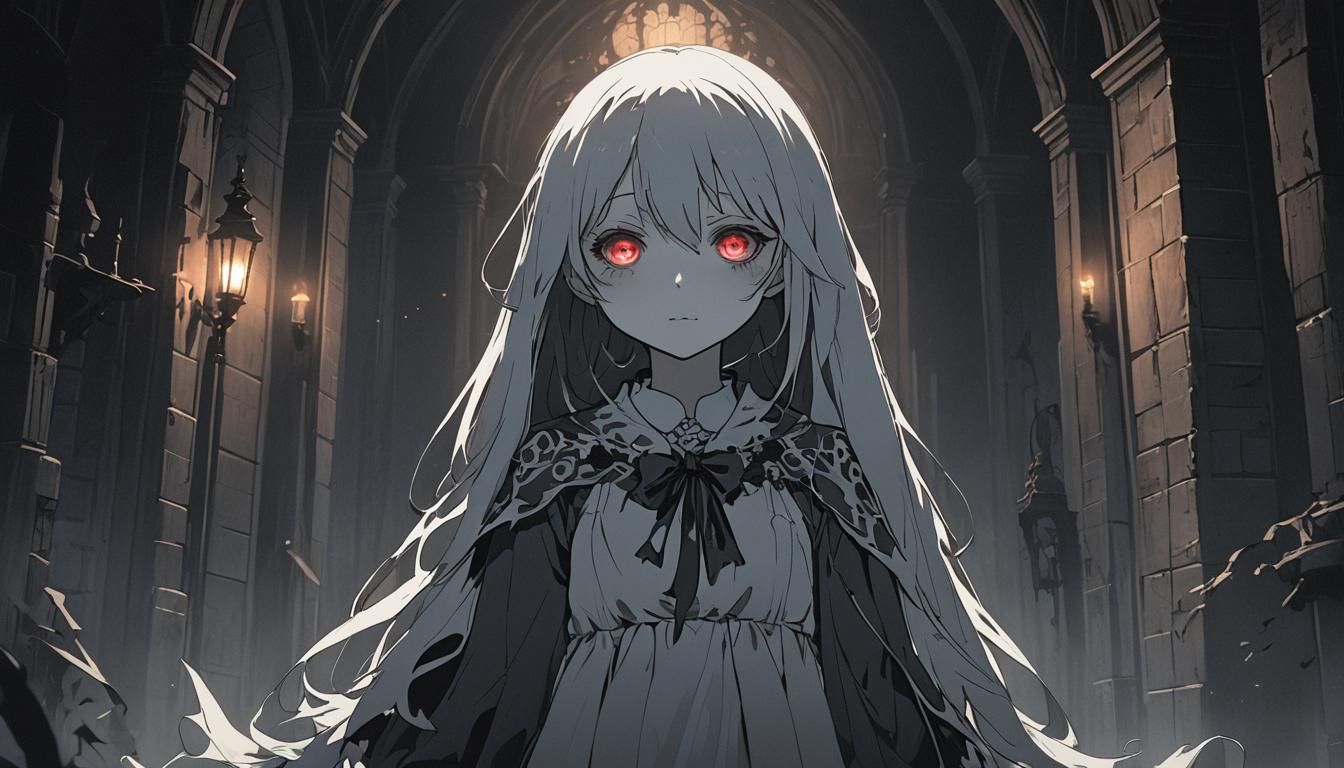 Haunting Gothic Ghost Girl in Anime Style