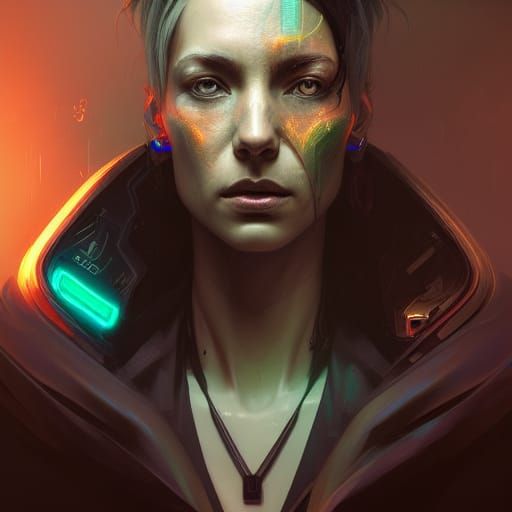 Cyberpunk Wizard Portrait in Detailed Digital Art Style