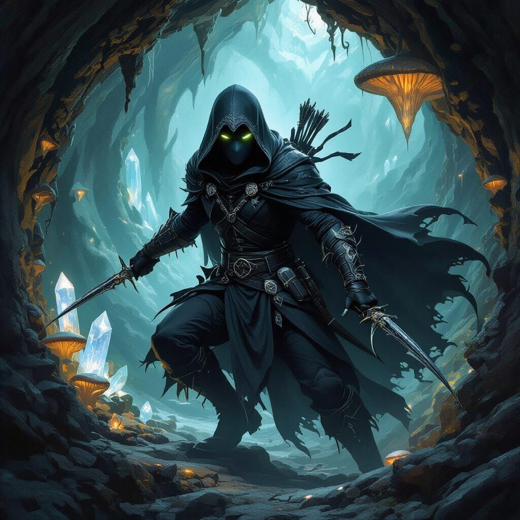 Drow Rogue Navigating Underdark Tunnels