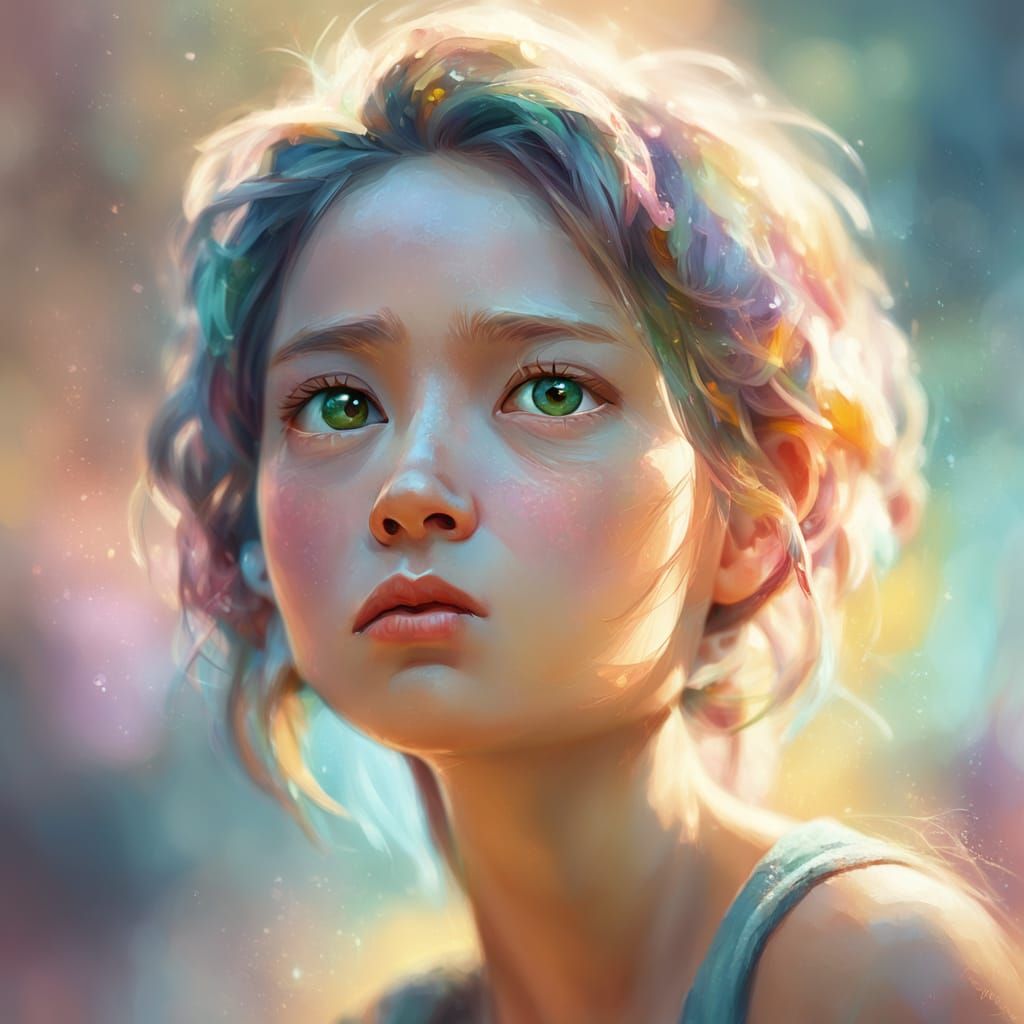 Introspective Portrait in Pastel Colors