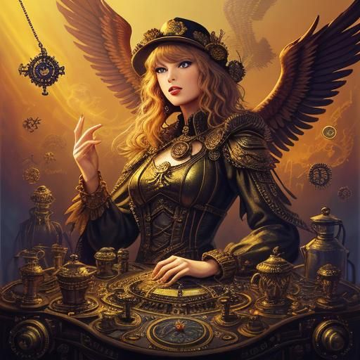 Steampunk Tarot Reader in Oil Painting Style