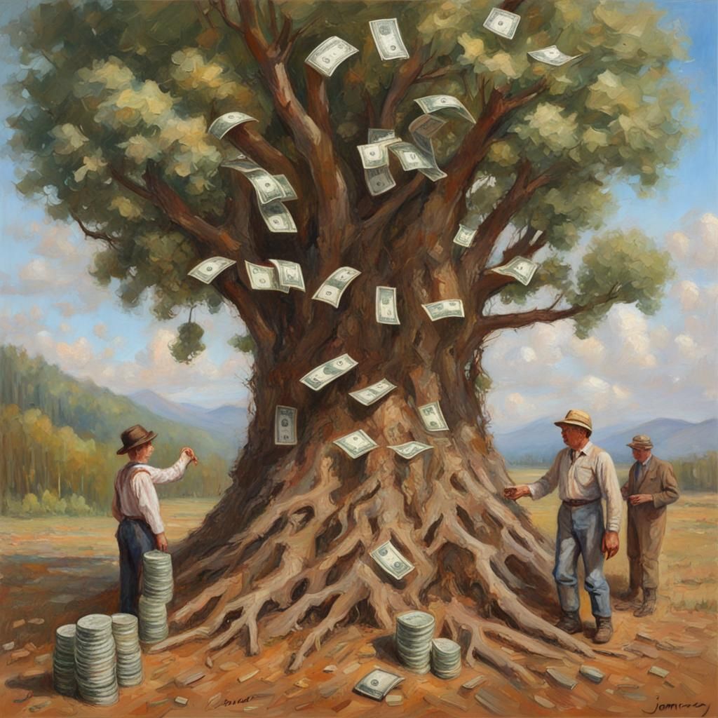 International Money Trees in Oil Painting Style