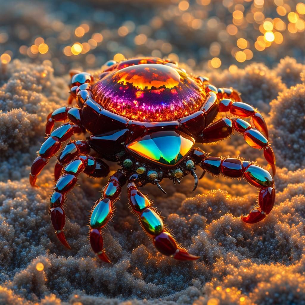 Glistening Gemstone Crab on Glittering Beach