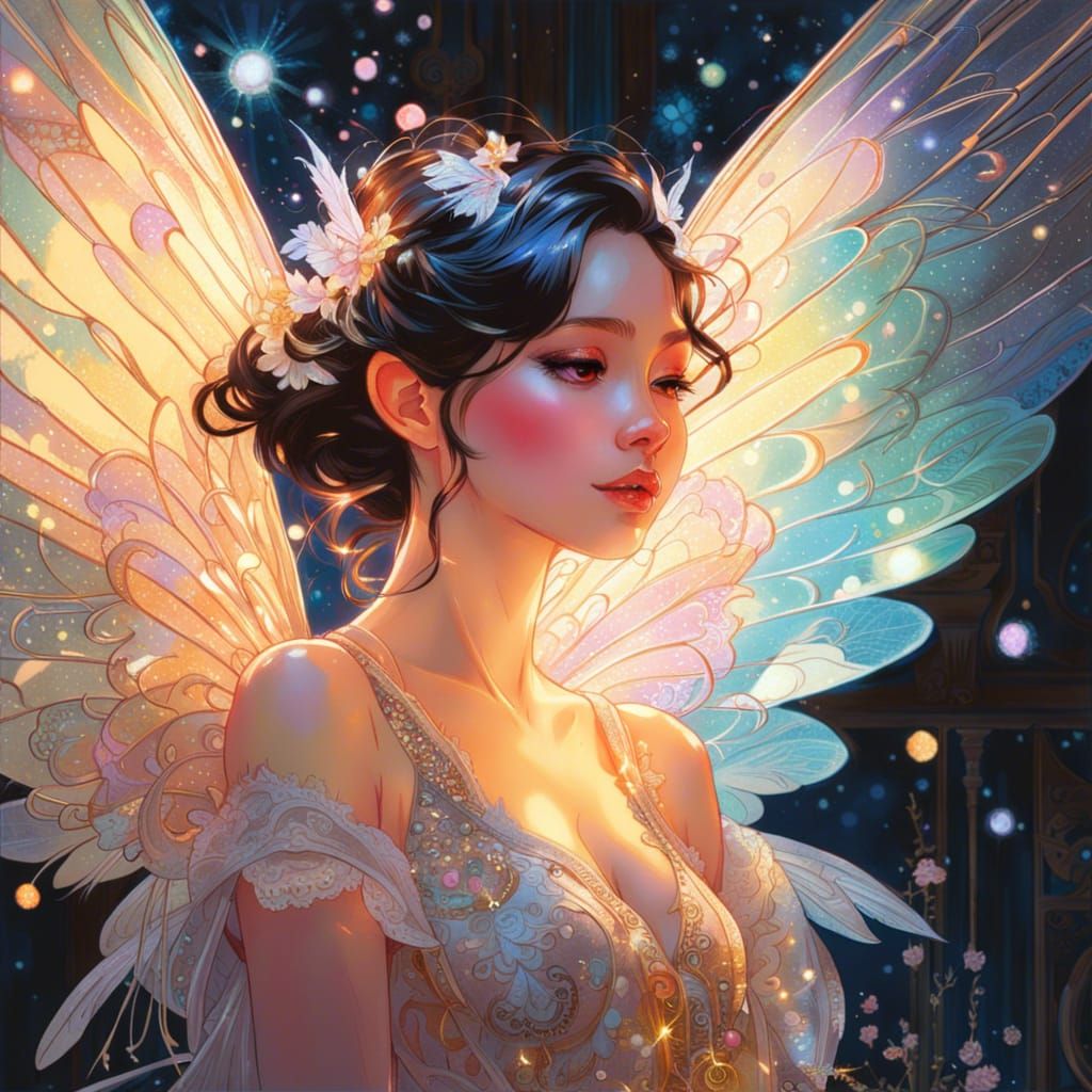 Lace-Winged Fairy in Digital Illustration Style