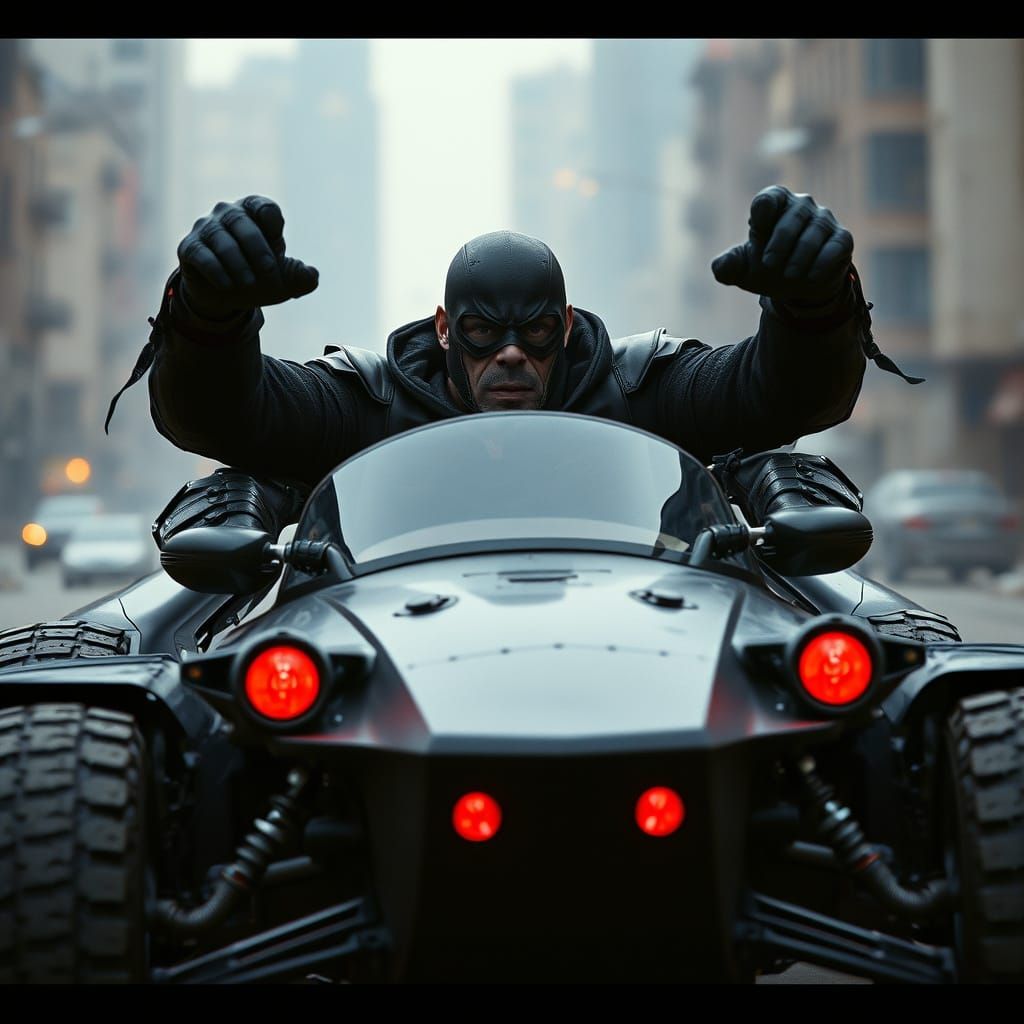 Vigilante in Ruined City: Cinematic Film Still