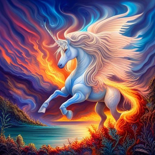 Turquoise Fire and Ice Unicorn with Dragon Wings