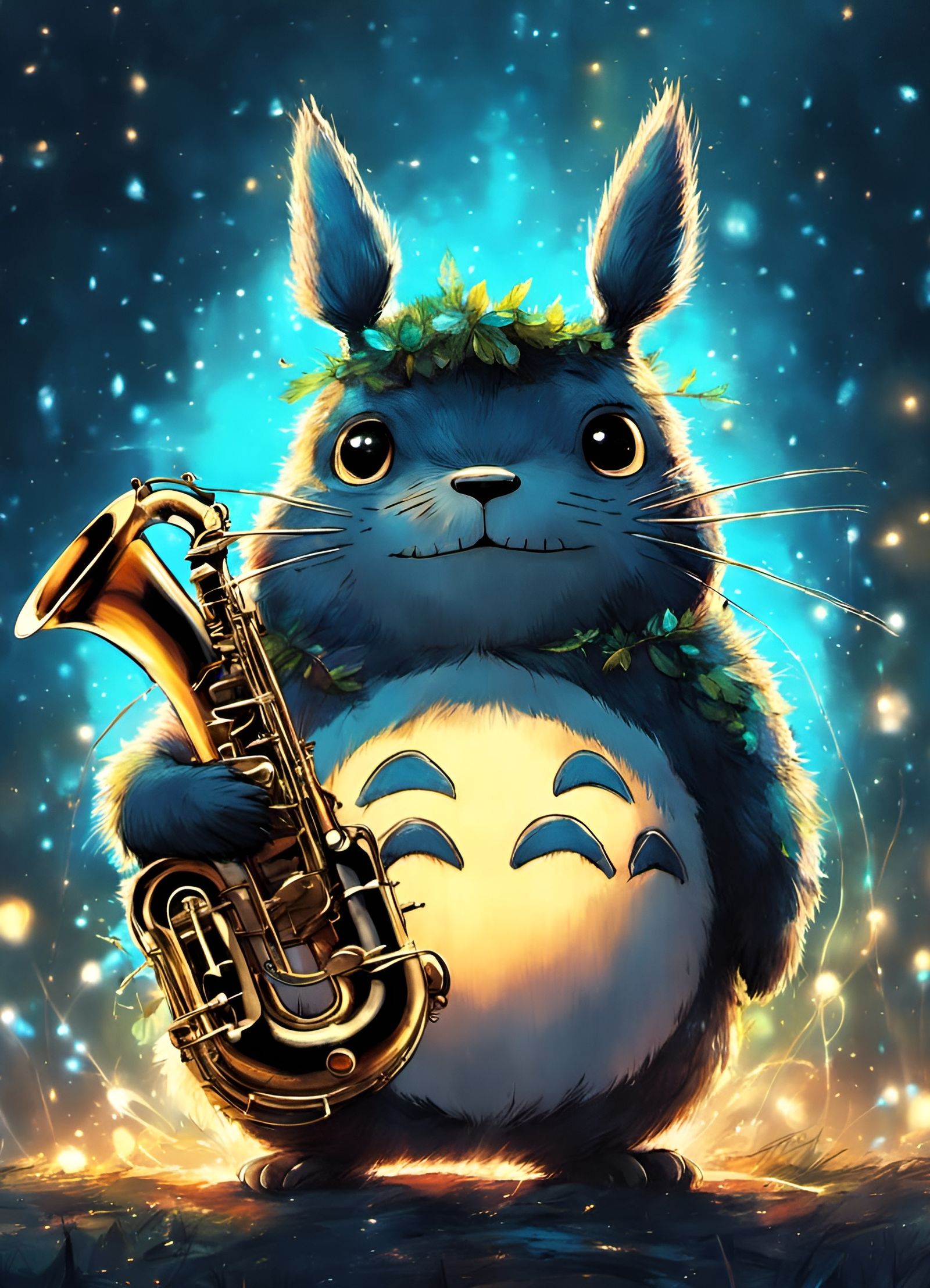 Bioluminescent Chibi Totoro Plays Saxophone