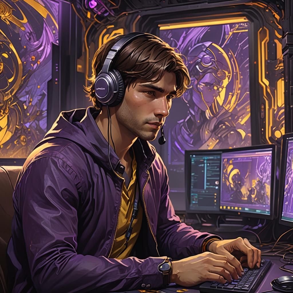 Dark Fantasy Man with Headset, Digital Art