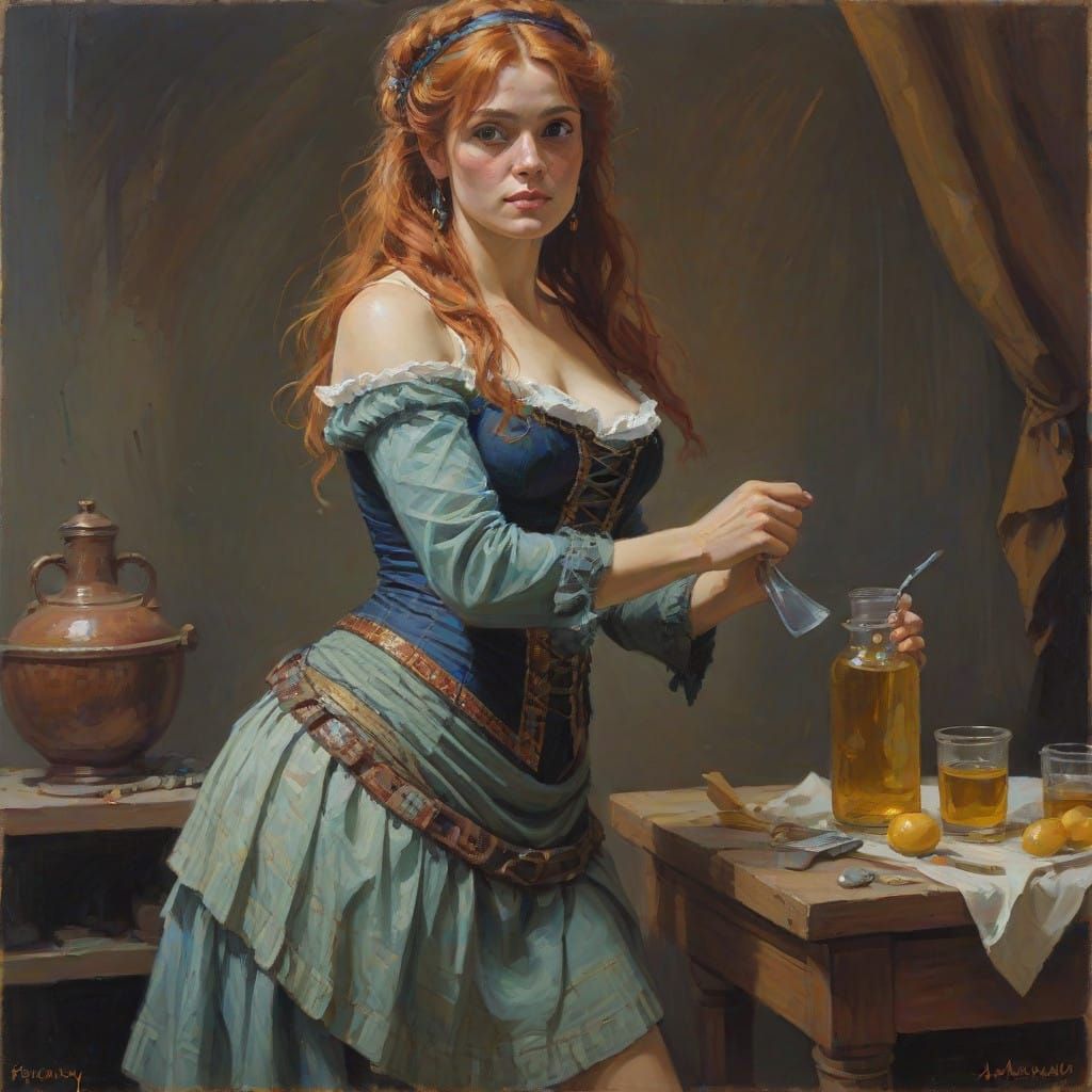 Aurelia in a Lush Landscape as an Oil Painting