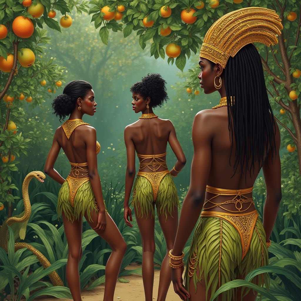 Anunnaki Figure Overlooking Lush Garden