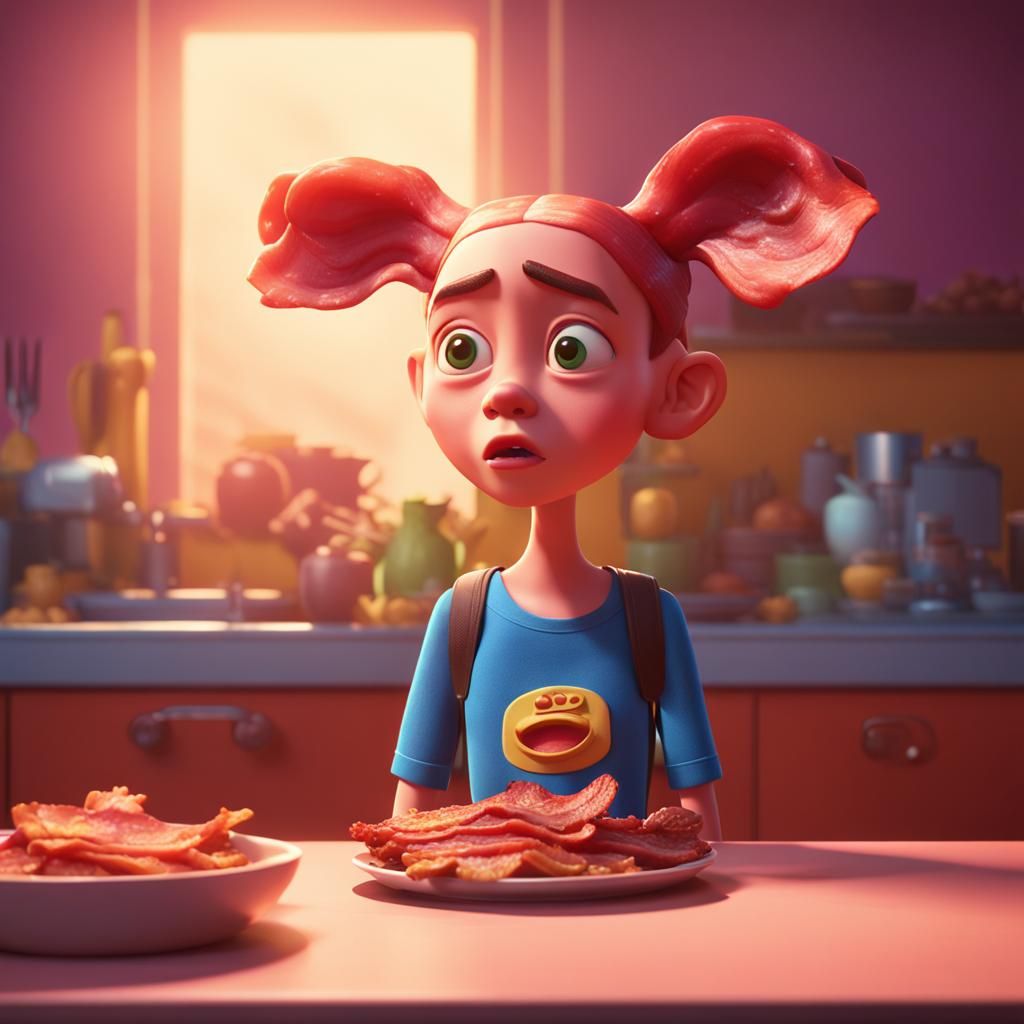 Girl Longs For Bacon Head in Pixar Style