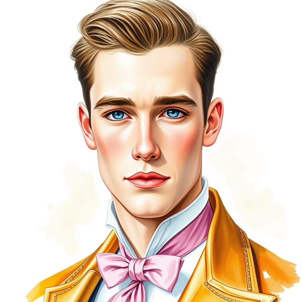 Watercolor Portrait of a Handsome Young Man