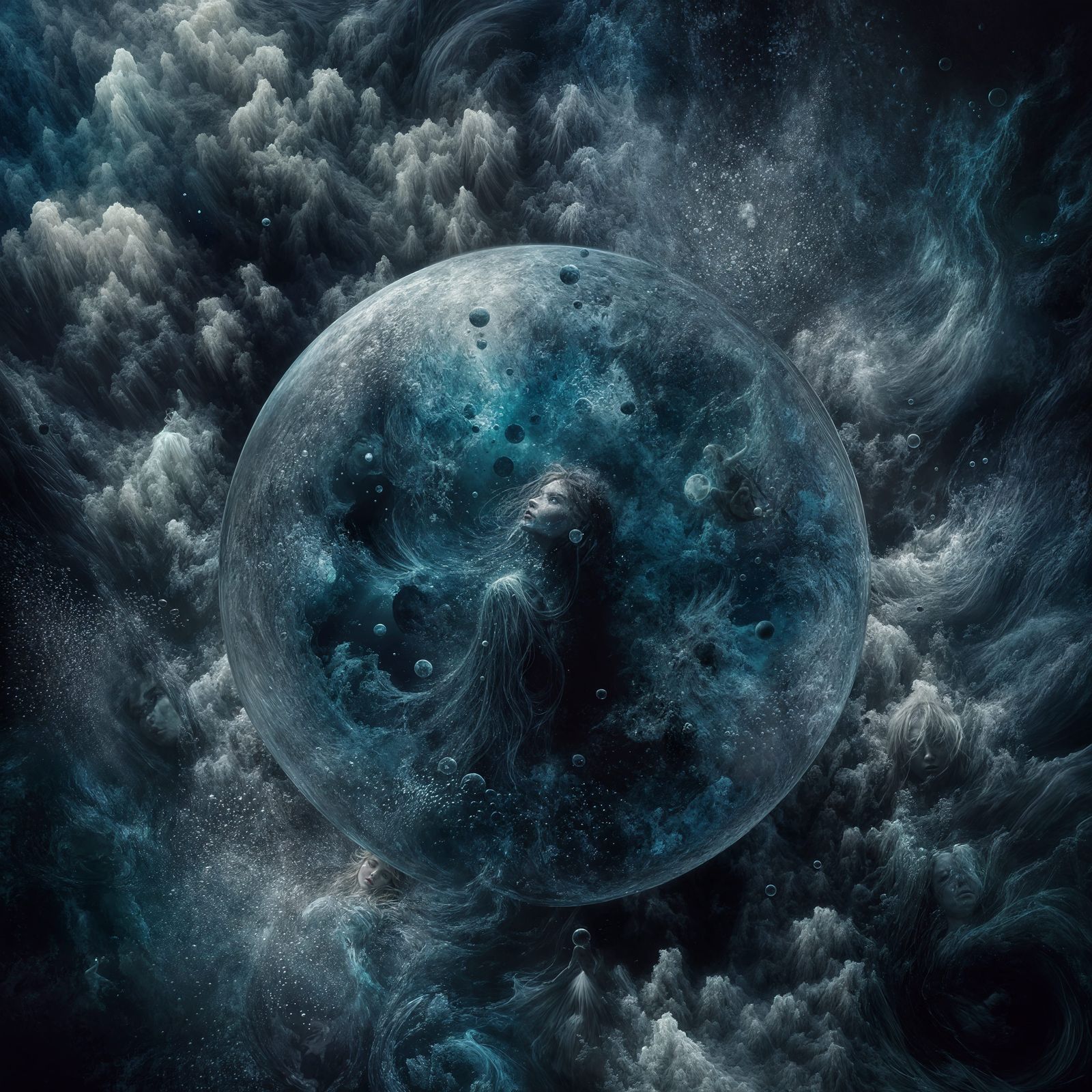 Encapsulated Melancholy: Abstract Digital Art Under the Sea