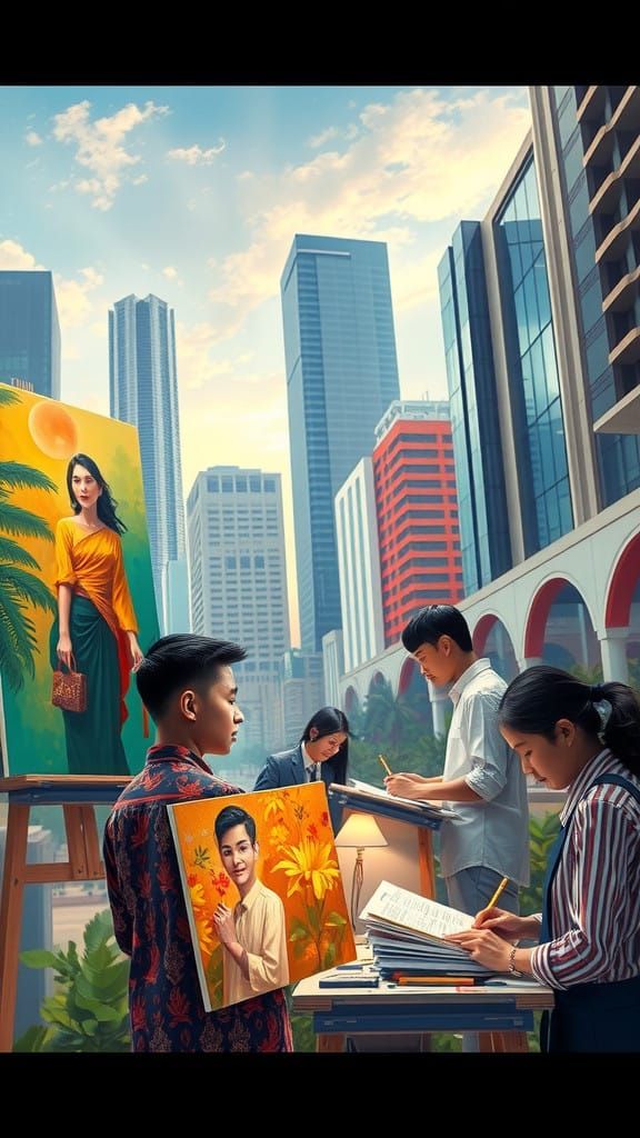 Modern Indonesian Cityscape with Passionate Individuals in T...