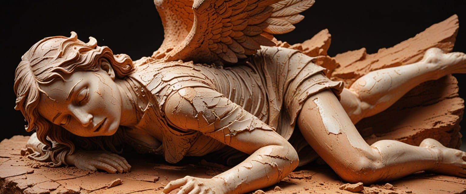 Terracotta Sculpture of a Falling Angel