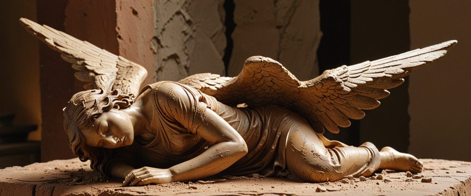 Terracotta Sculpture of a Falling Angel