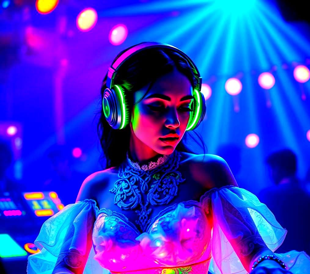 Female DJ in Glowing Gown: Fantasy Concept Art