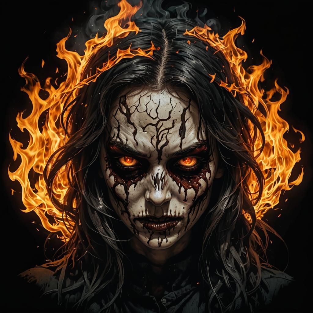 Horror Girl Ablaze: A Fiery Vision