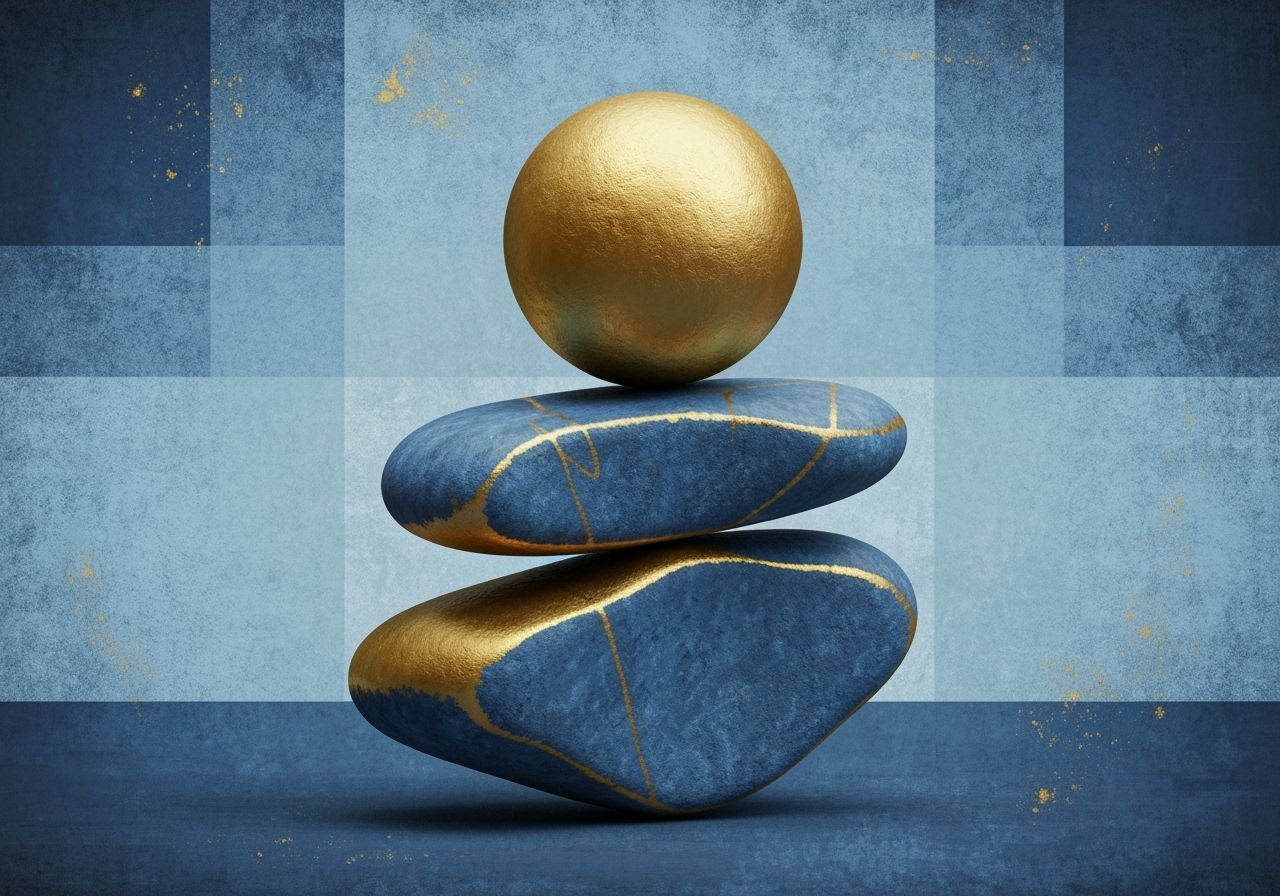 Balanced Abstract Stones in Blue and Gold