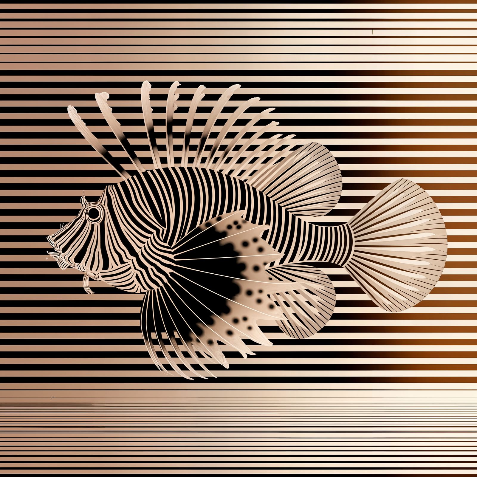 Sleek Lionfish in Minimalist Op Art Style