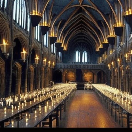 Magical Great Hall with Starry Ceiling and Candles