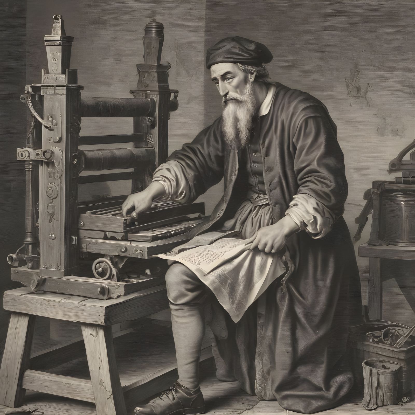 Gutenberg Creates Artistic Metalwork Printing Press Masterpi...