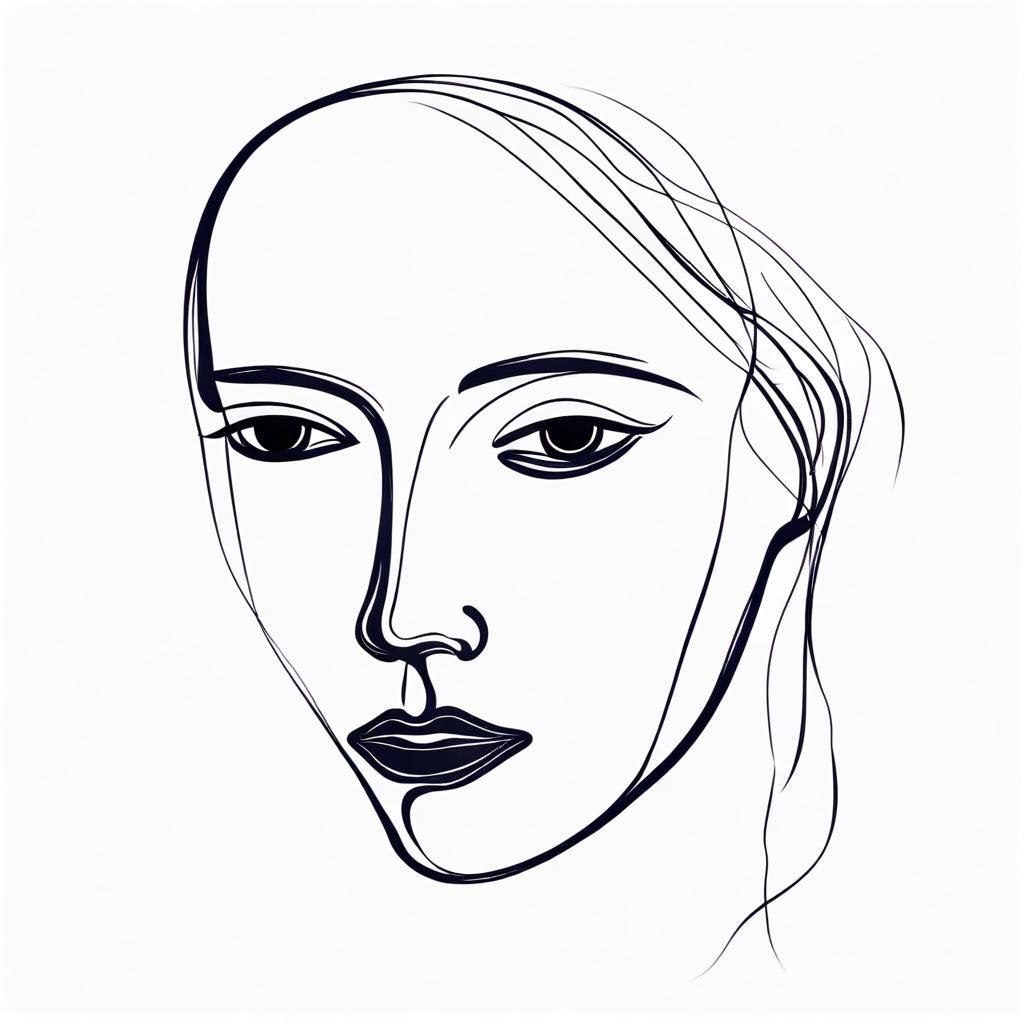 Minimalist Picasso-Style Woman's Face Line Art
