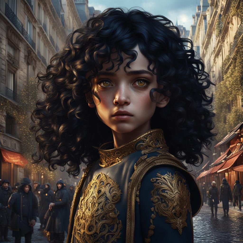 Sad Girl with Gold Eyes in Paris, Matte Painting
