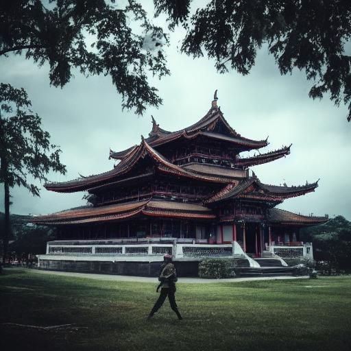Martial Artists in Asian Training Hall Concept Art
