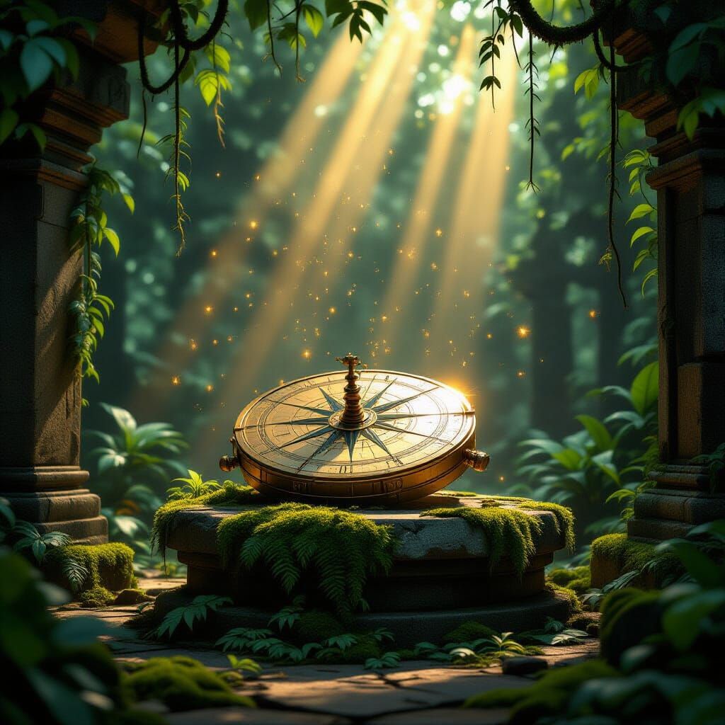 Ancient Astrolabe in Jungle Temple, Digital Art