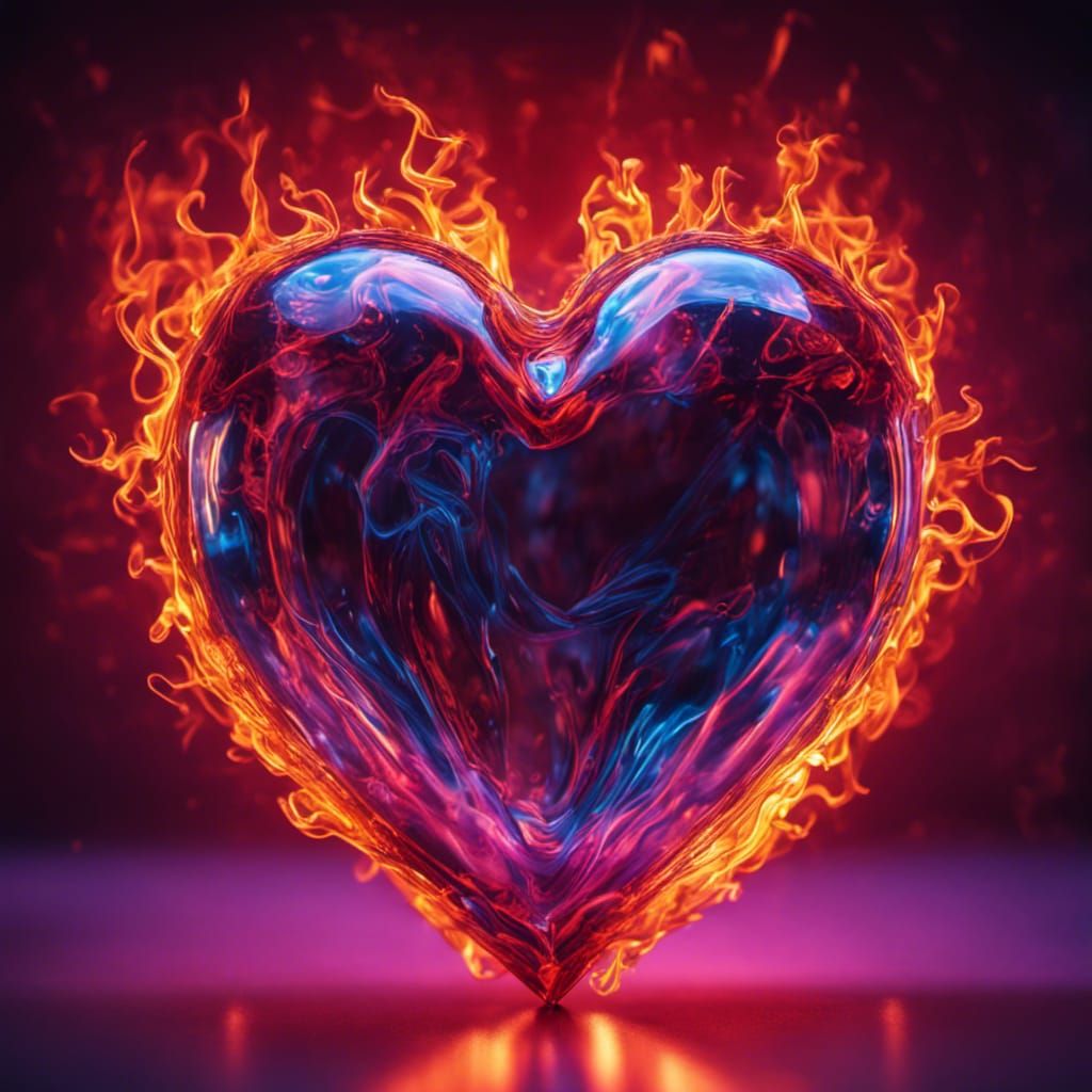 Fiery Glass Heart in Neon Portrait