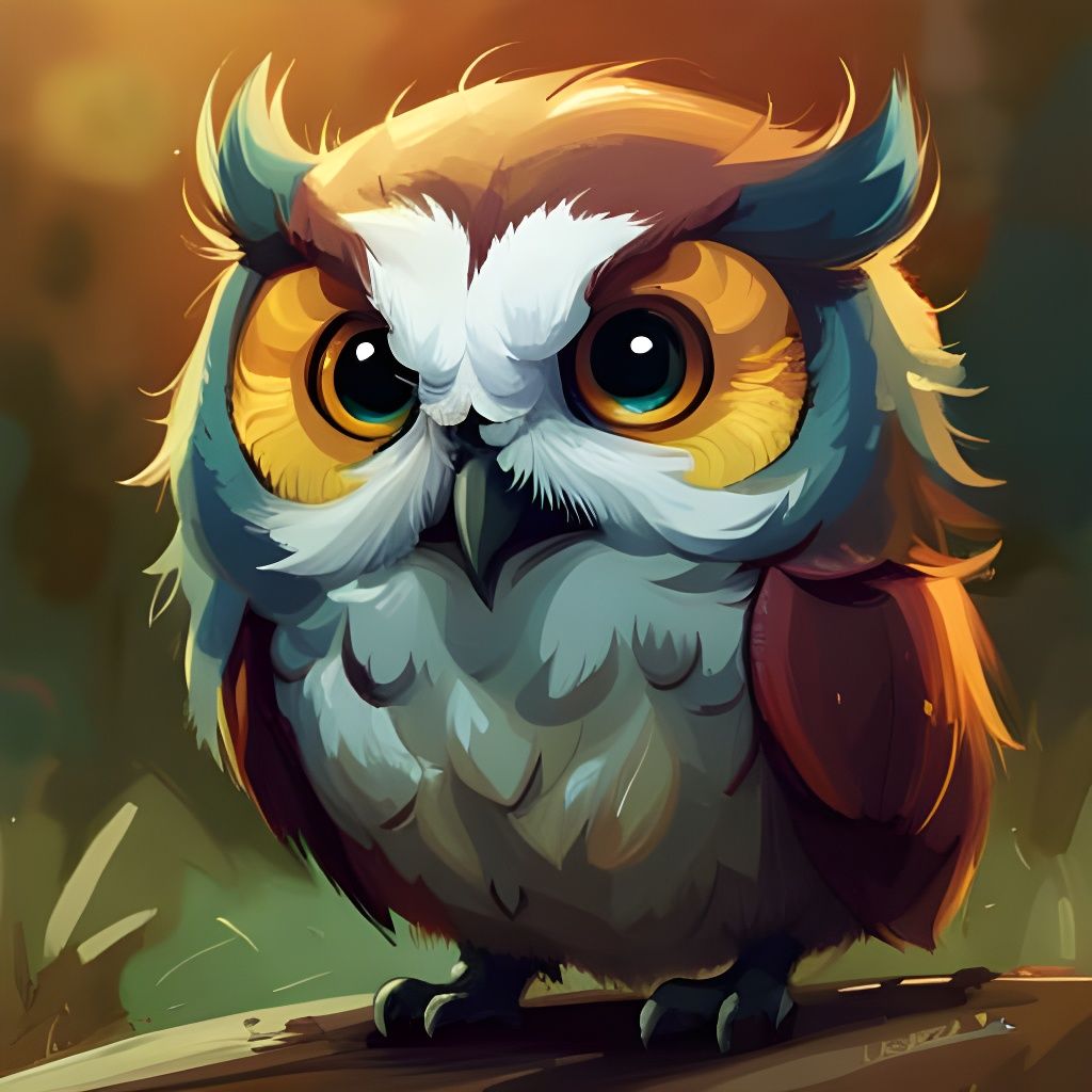 Adorable Baby Owl Portrait in Digital Art Style