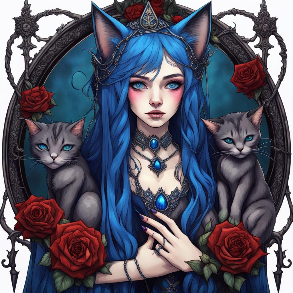 Gothic Cat-Girl Portrait in Ethereal Dark Fantasy Style