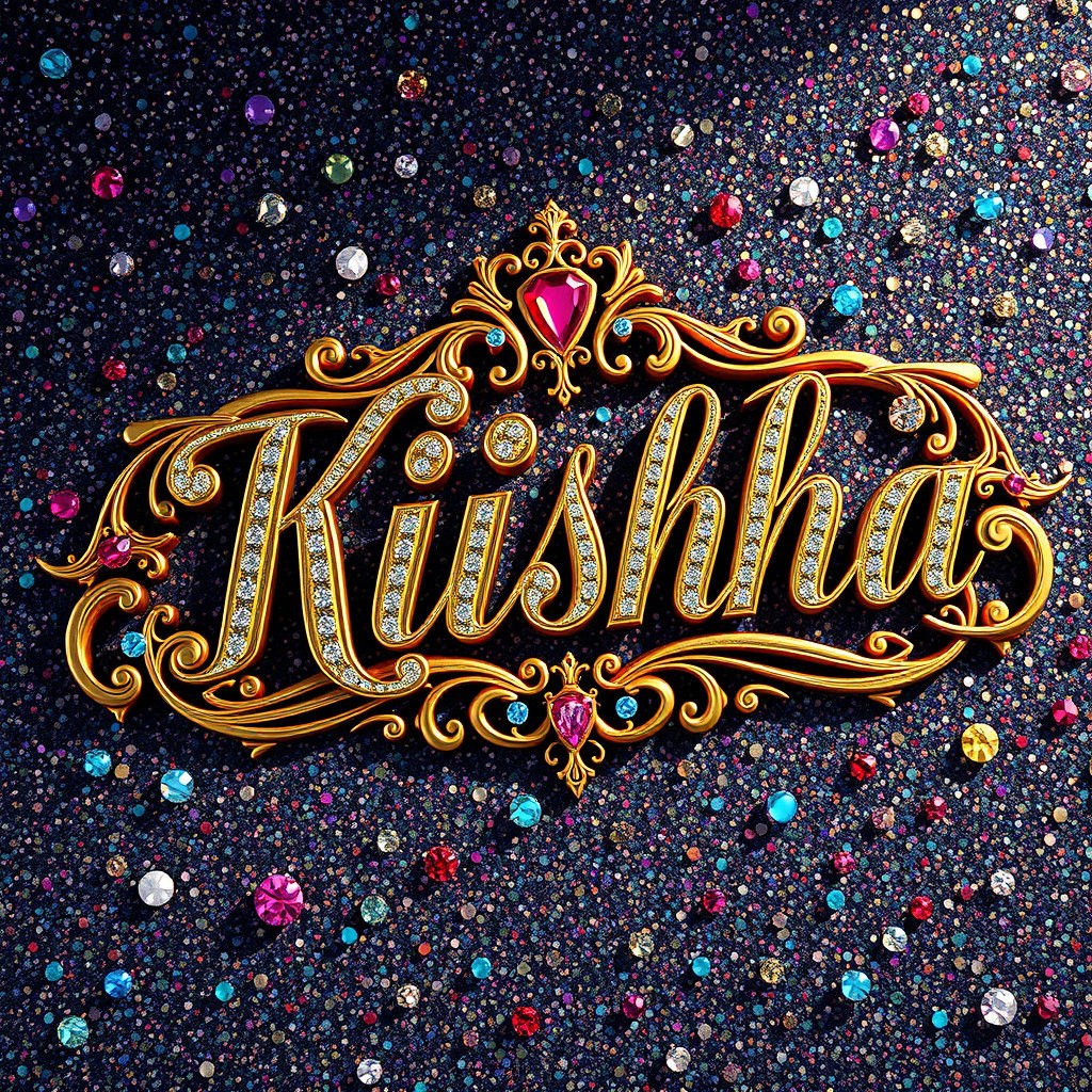 Opulent Gem-Encrusted Nameplate for Kiisha in Art Nouveau St...