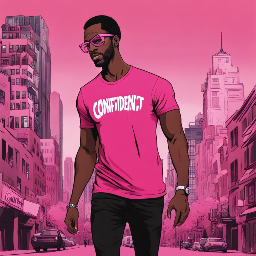 Pink City Arrival: Man in Logo Tee, 'Pink Friday' Style