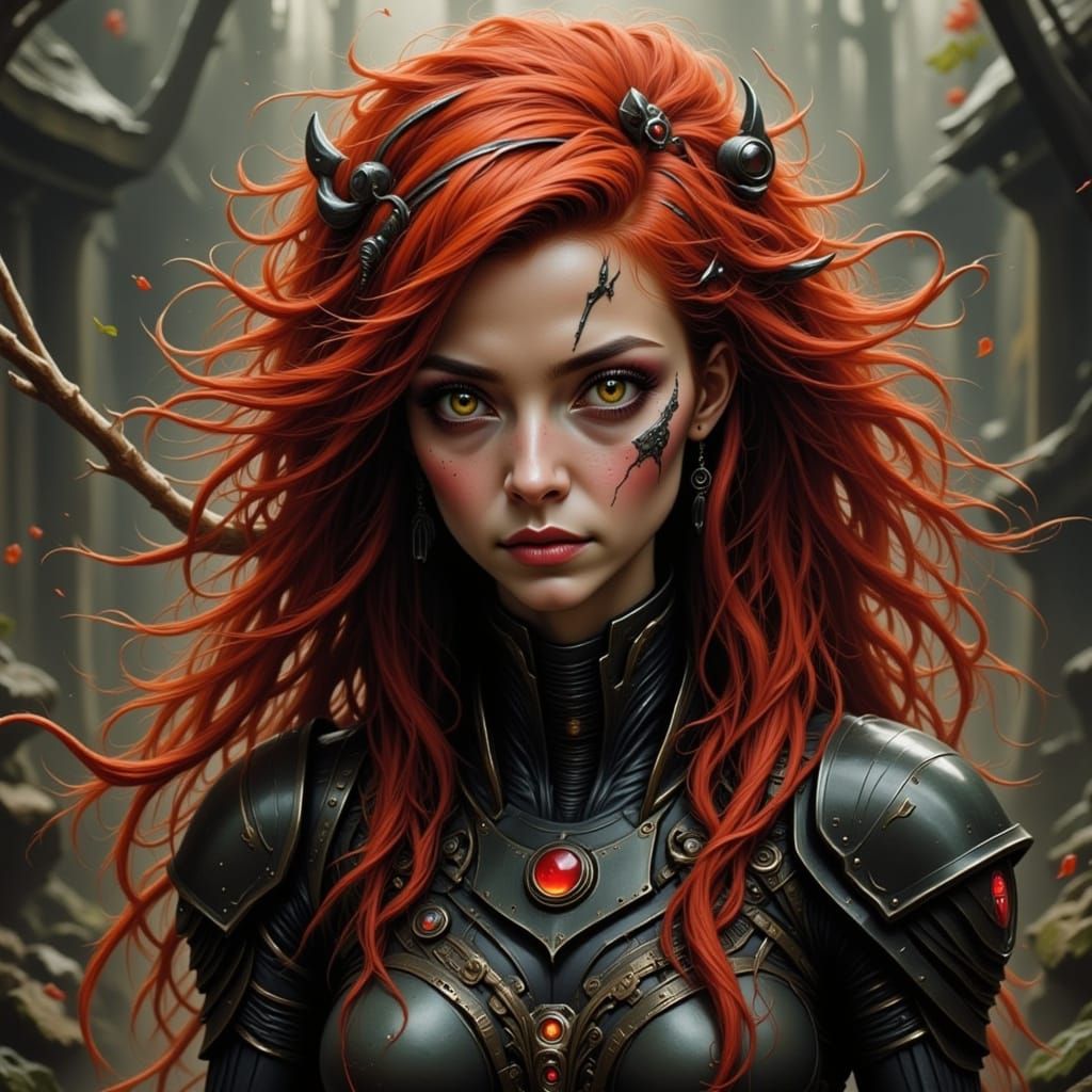 Beautiful Alien Female with Wild Red Hair
