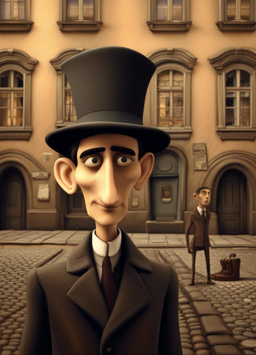 Cartoon Franz Kafka in Prague: Matte Painting