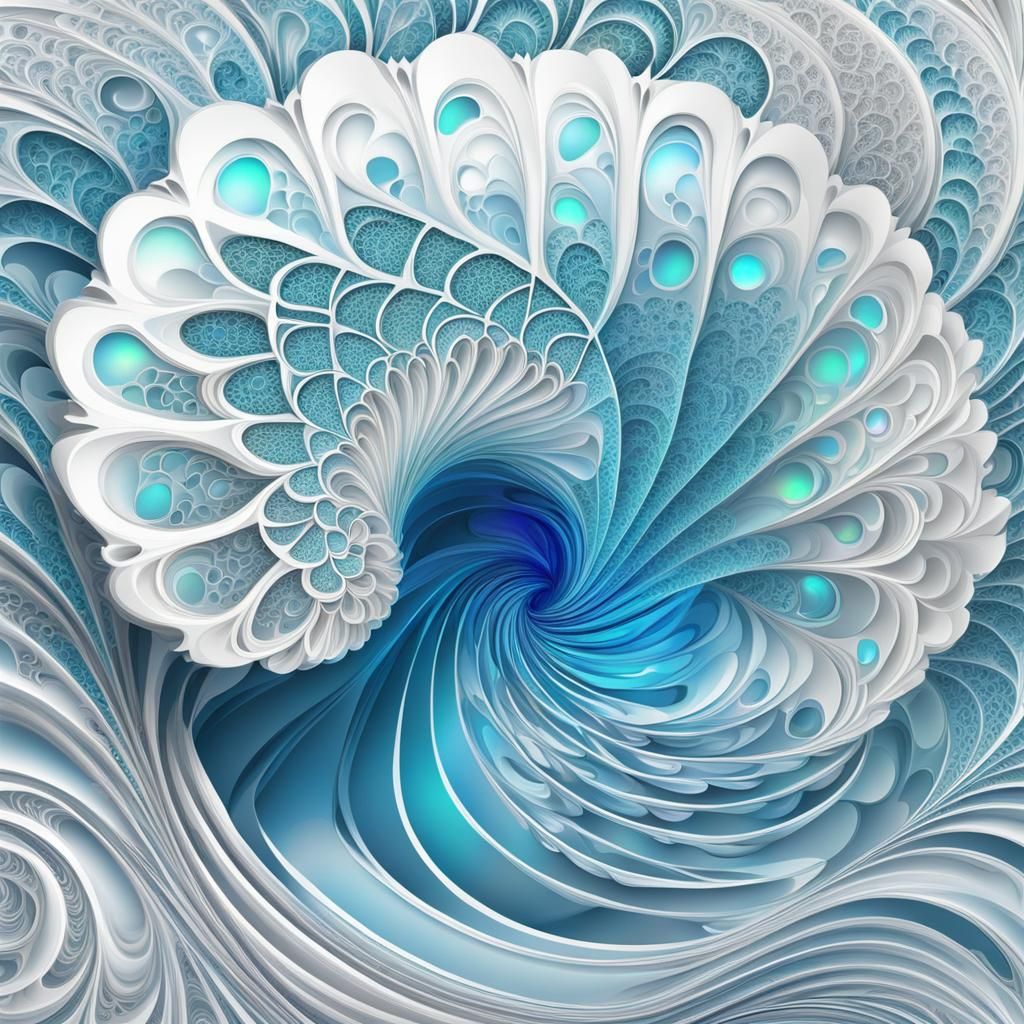 Opal Fractal Filigree Shell with Zentangle Elements