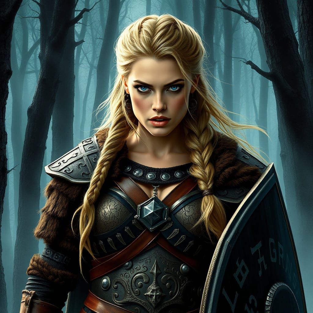 Golden Warrior Princess in Ancient Norse Forest