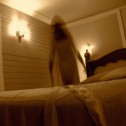 Terrifying Demon Haunts Bedroom in Sepia Photo