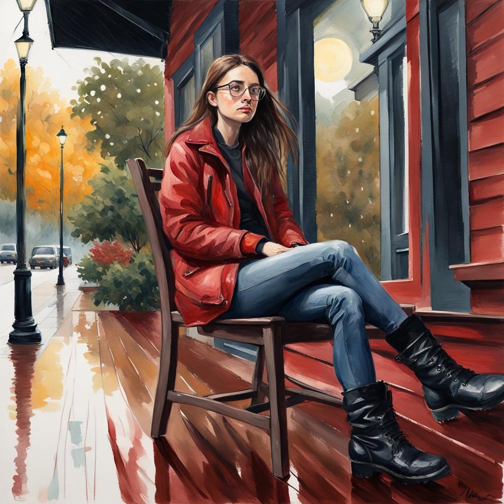 Rainy Day Portrait in Gouache Style