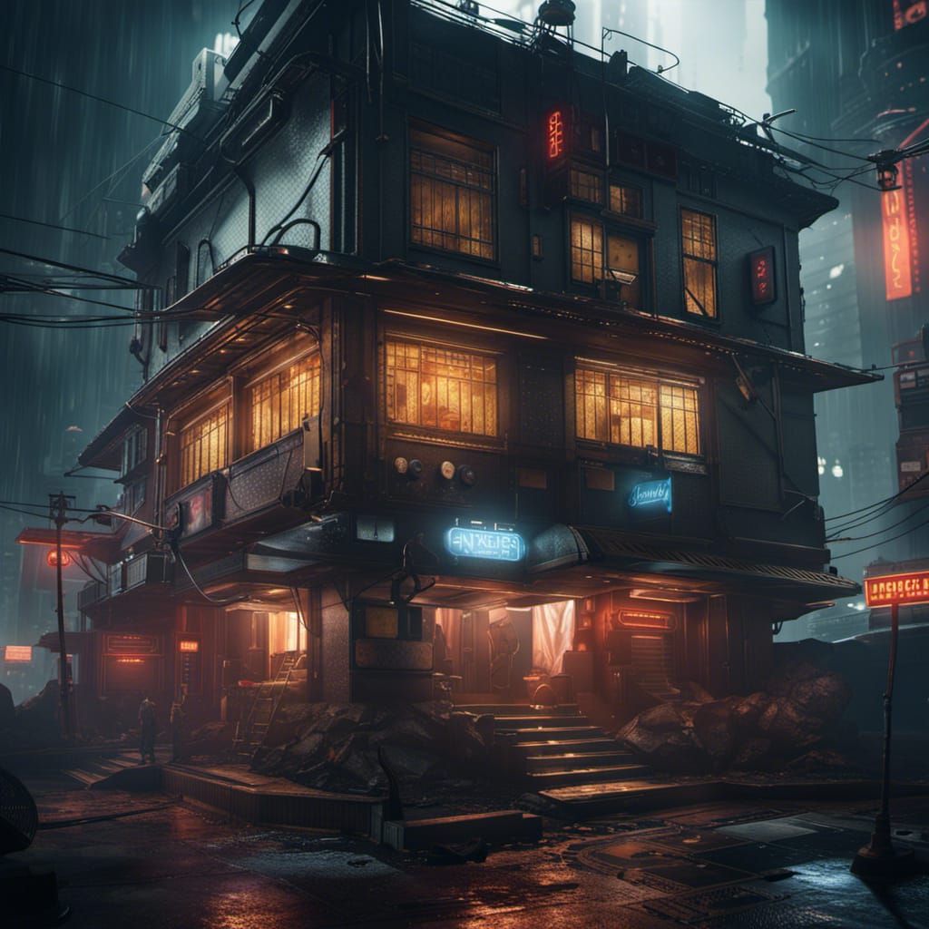 Blade Runner Inspired House in Detailed Matte Painting