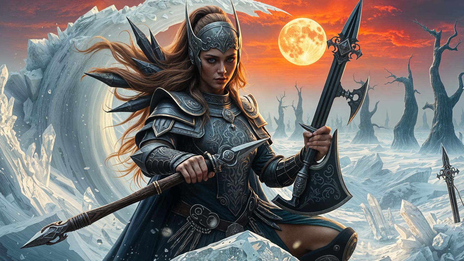 Epic Knight Goddess in Crystal Glass Fantasy