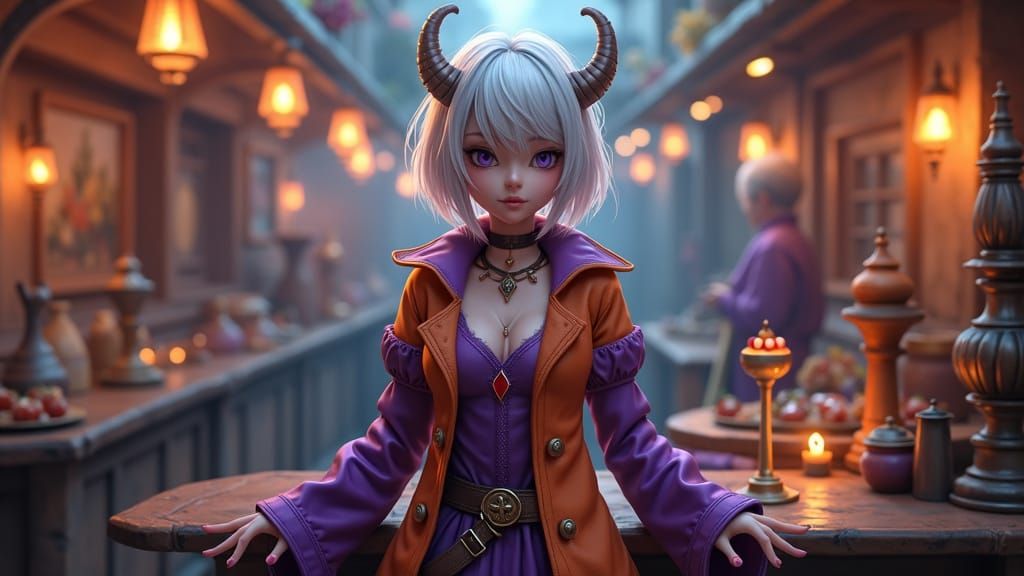 Enigmatic Tavern Keeper in Vibrant Fantasy Attire